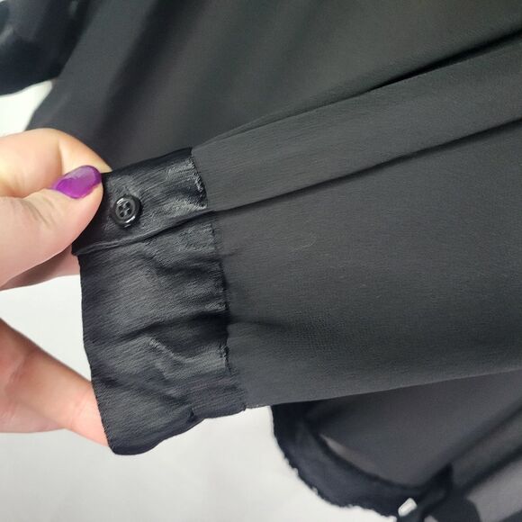 Zara Chic Sheer Loose Fit Black Blouse with Satin Modesty - Picture 9 of 13